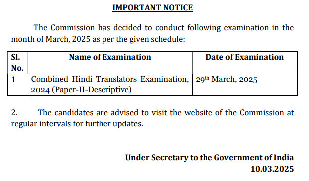 Combined Hindi Translators Examination 2024